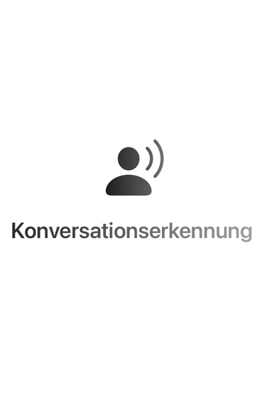 Umgebungsschallwellen in Form von bunten Bögen, oben und unten, Text in der Mitte lautet: Konversationserkennung