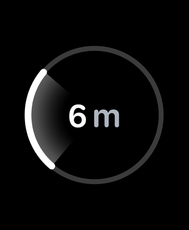 O recurso Busca Precisa, com um círculo de progresso branco, mostra a distância estimada até o iPhone perdido