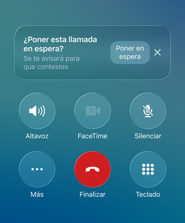 La app Teléfono con la prestación Asistente de Espera en uso
