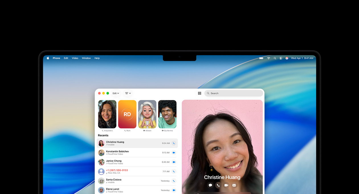 MacBook Pro-skærm viser Telefon-appen.