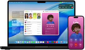MacBook Pro i iPhone 16 Plus, otvorena aplikacija Telefon, isti kontakt prikazan na oba zaslona
