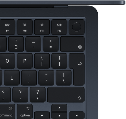MacBook Air keyboard, top right, demonstrating the location of the Touch ID button