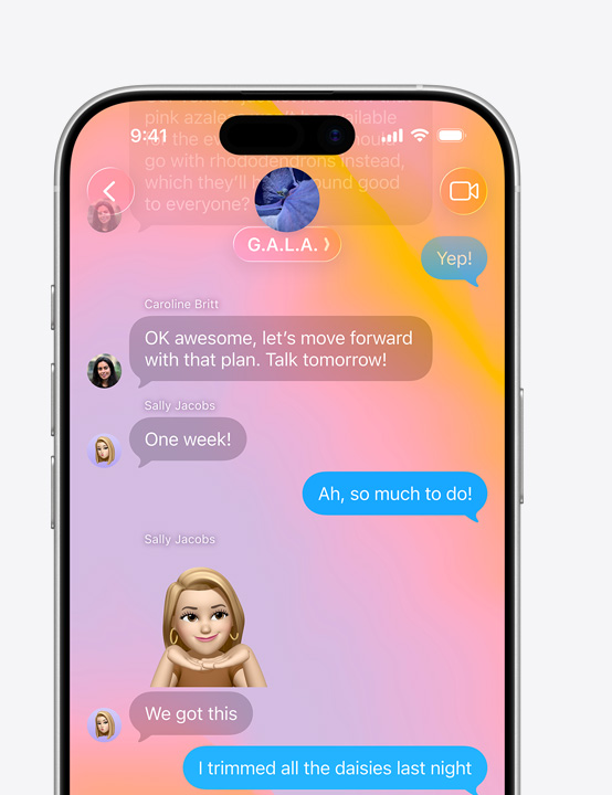 iPhone screen with Messages with Liquid Glass design