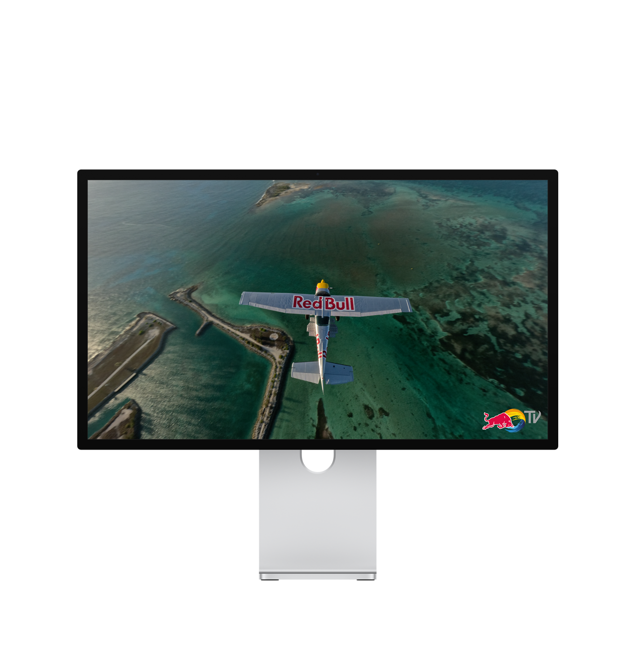 Promo pentru Red Bull TV, un avion monomotor cu inscripția Red Bull, în plin zbor