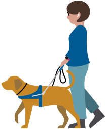 Person with low vision wearing AirPods and walking with assistance  dog
