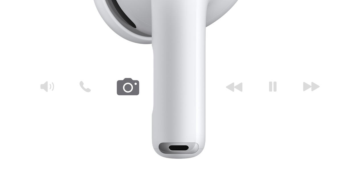 AirPods Pro 3、ワイヤレスヘッドフォン、カラーはホワイト、短い軸部分