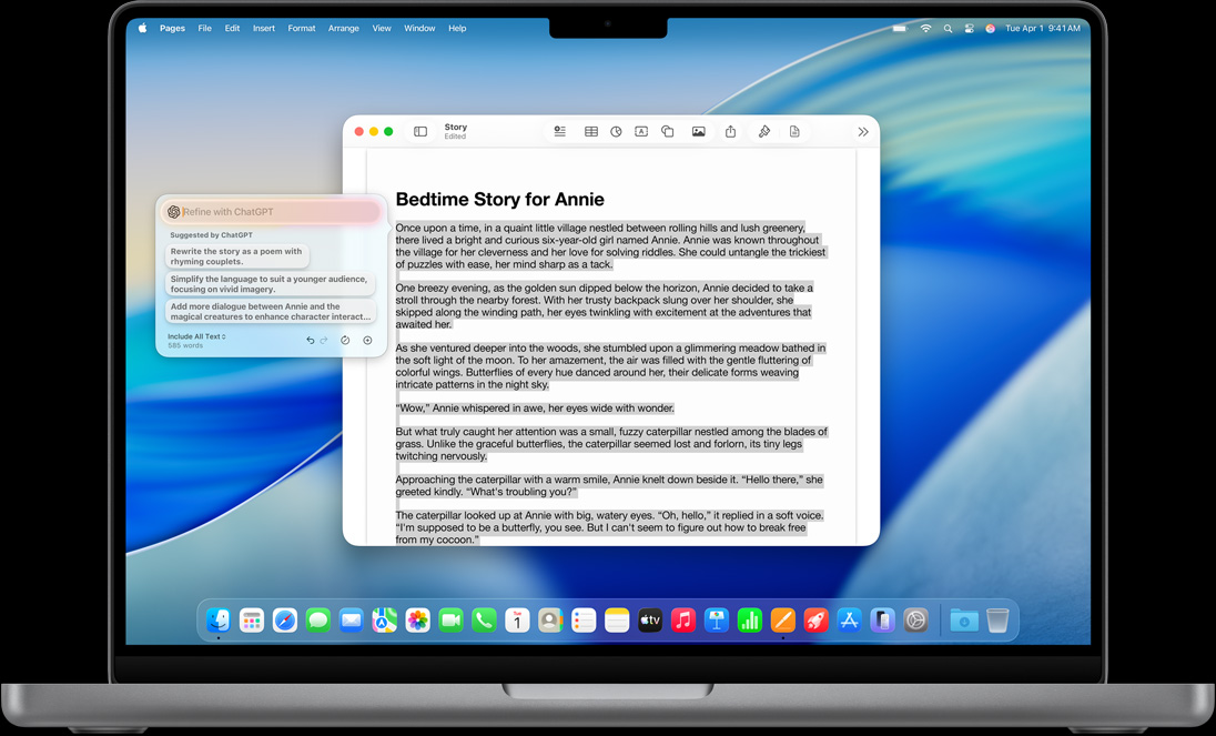 The Compose in Writing Tools feature is shown on a MacBook
