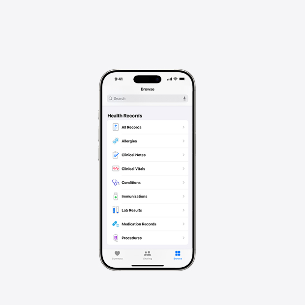 iPhoneのヘルスケアアプリにヘルスケアレコードが表示されている