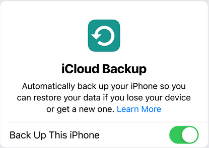 Ecrã de utilização de dados na cópia de segurança em iCloud