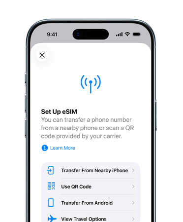 Vista frontal do iPhone Air com a funcionalidade de configuração do serviço de dados móveis em utilização