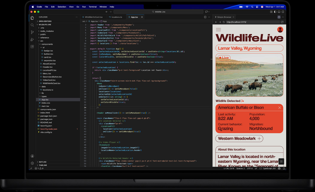 MacBook Pro-skærm, der viser kode til en app i Visual Studio Code