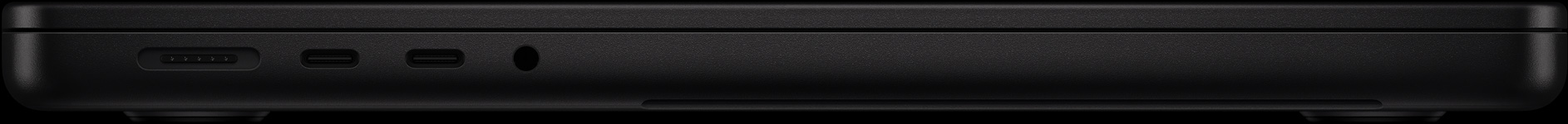 I venstre side sidder en MagSafe-port, to Thunderbolt-porte og jackstikket til hovedtelefoner