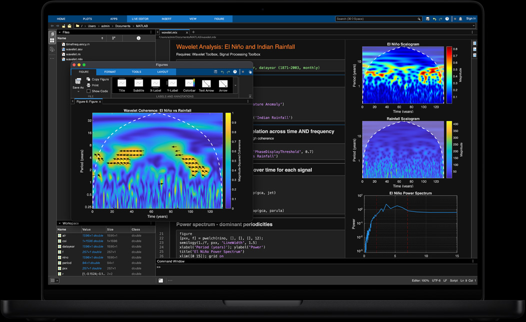MacBook Pro screen of MATLAB being used for geospatial data processing and visualization