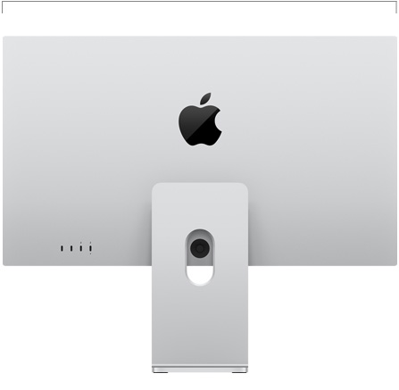 Vue arrière du Studio Display XDR avec support à inclinaison et hauteur réglables, indiquant la largeur